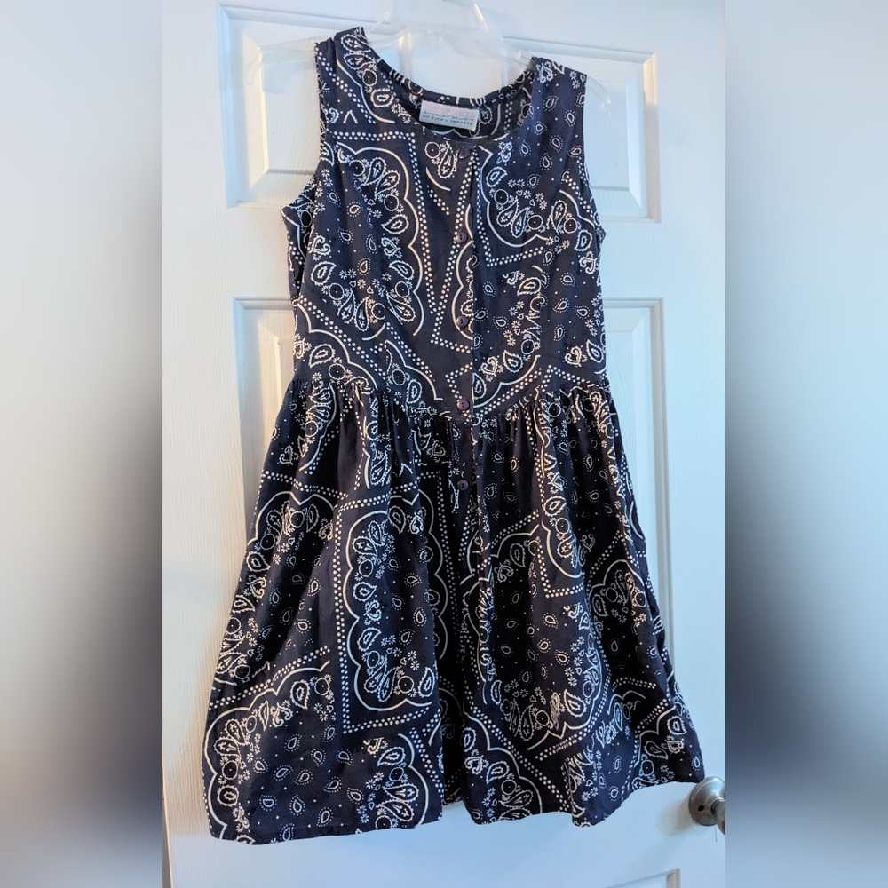 90s vintage blue bandana print cotton skater dress small